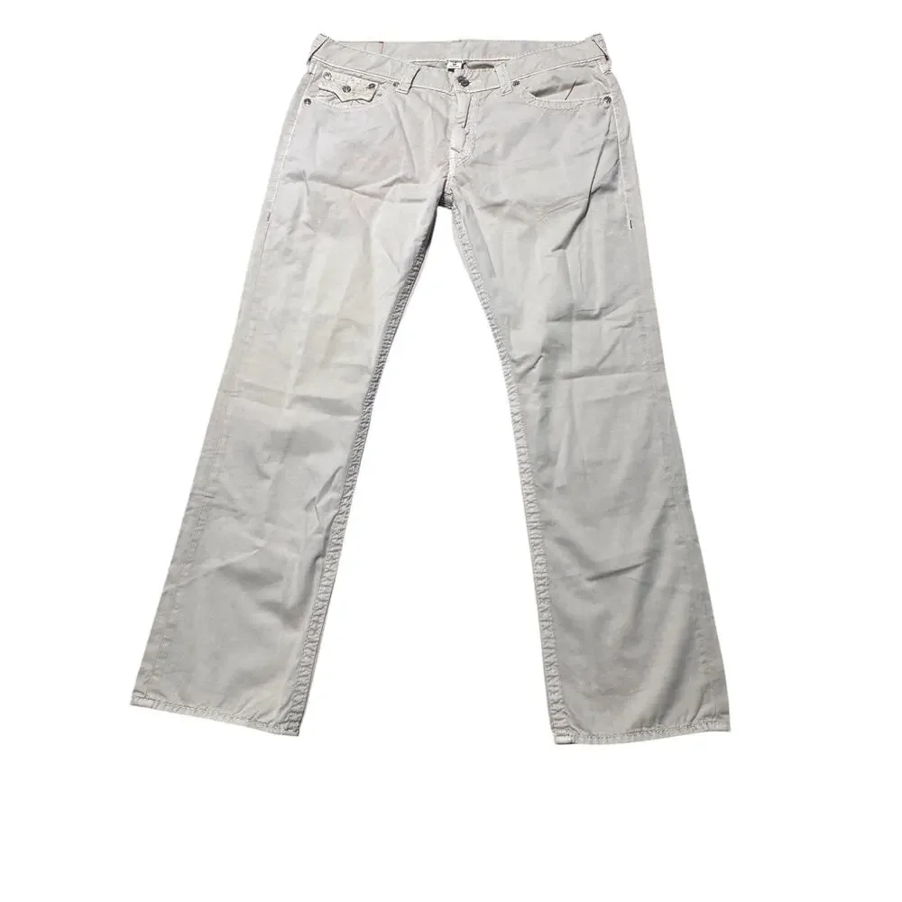 Vintage True Religion Straight Jeans Mens 38 Khaki Denim 5-Pocket Logo Outdoor